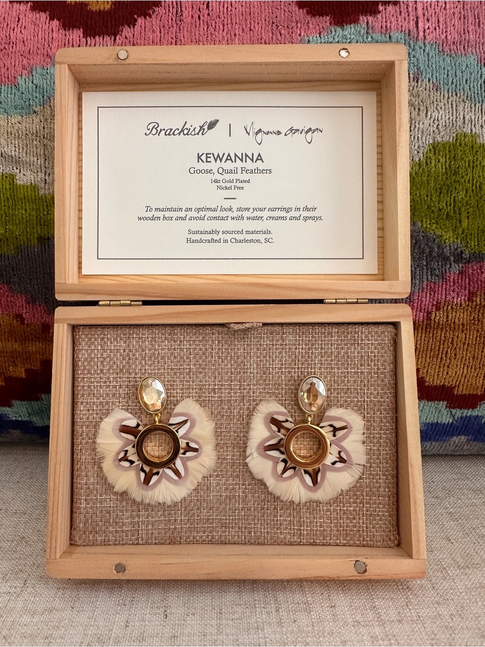 Mignonne Gavigan x Brackish Kewanna Cream & Gold Feather Statement Earrings